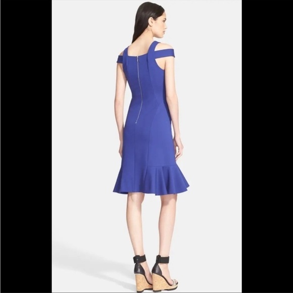 EUC $325 Rebecca Taylor Ponte Knit Off Shoulder Blue Dress Size 2 - Picture 3 of 15